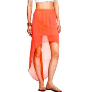 Express Sheer High Low Neon Orange Skirt Sz Small
